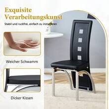 [Conjunto de 2] Sillas de Comedor de Diseño Europeo con Patrón de Agujeros, Cuero PU Blanco + Patas de Metal Plateado, 102.5 de altura, para Sala de Estar o Estilo Moderno. - Negro+Plateado + Metal + Cuero PU + Juego de 2 - Ver 5