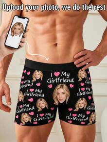 1pc Customized Face Pattern Men's Boxer Briefs, Personalized Black Underwear, Valentine's Day Anniversary Gift For Him - Multicolor - View 2