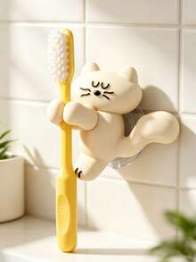 1pc Cute Cat Shaped Wall Mounted Rack, Multifunctional Toothbrush Holder & Cable Management Clip, No Need For Drill Bit Adhesive Hook For Bathroom Sink, Desktop Charging Cable Storage, Cat Lover Gift, Space Saving Home Wall Organizer - Multicolor - View 9