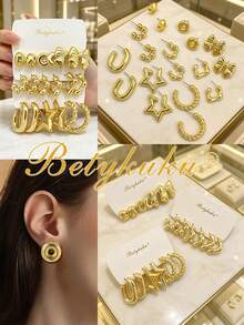 Betykuku 6/9/12/15 Pairs Gold European & American Fashion Stud Earrings Set For Women & Girls, Daily Casual Party Jewelry Gift - Gold Earring Set - View 10