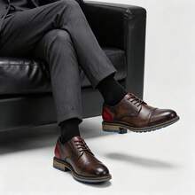 Men's Casual Shoes, Commuting & Outdoor Sports, Anti-Slip & Durable, Classic Derby Shoes, Fashionable Retro Work Boots - Burgundy - View 6