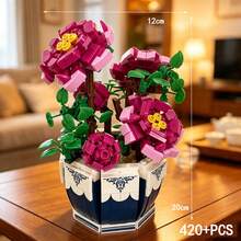 360+PCS Building Blocks Flower Potted Plant, Chinese Style Elegant Vintage Model, Multiple Colors Plant Bouquet Decor, Peony Chrysanthemum Plum Blossom Orchid And Bamboo ABS Material Building Blocks Assembly, Home Indoor Decoration Display, Christmas Gift Collection - Four Types Of Potted Flowers - View 17
