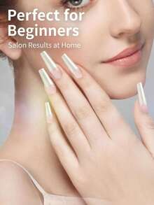 1 Box Extra Long Tapered Half Cover Nail Tips, No C-Curve Natural Straight Acrylic Nails - Champagne - View 4