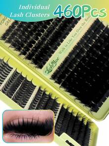 460 Clusters European & American Style Eyelash Book, Multi-Density Cluster Lash Set, D/DD Curl, 8-16mm Mixed Length, Creates Natural Enlarged, Voluminous, Deep Cat Eye And Personalized European & American Makeup Look. DIY Single Cluster Lashes Can Be Flexibly Arranged And Combined, Quickly Achieving Professional Eyelash Effect, Saving Makeup Time. Faux Mink Soft Fiber, Lightweight And Comfortable Fit For Eye Shape - D - View 4