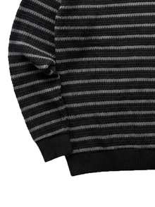 Vintage Fashion Contrast Color Striped Honeycomb Texture Multi-Scenario Innerwear & Outerwear Men's Crew Neck Sweatshirt - Black - View 10