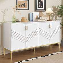 Modern Sideboard White & Brown - 4 Doors - Adjustable Shelves - Large Capacity For Living Room, - 白色和棕色 - 查看 8