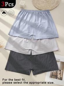 HIALEGION 3pcs/Pack Men's Long Leg Boxer Briefs, Comfortable Aloe Vera Striped Loose Fit Underwear, Fashionable Daily Wear Boxer Shorts For Young Men - Multicolor - View 2