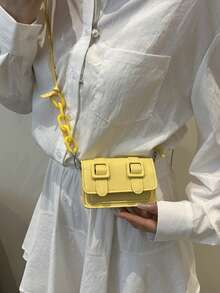 Mini bolso bandolera para lápiz labial con cadena decorativa de acrílico - Amarillo - Ver 4
