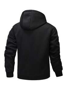Men's Autumn/Winter Outdoor Thermal Lined Hooded Sweatshirt Casual Fashion Minimalist Jacket - Black - View 3