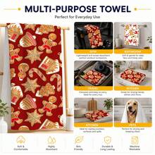 2pcs Red & White Gingerbread Man Candy Cane Christmas Pattern Kitchen Towels, Gingerbread House Snowflake Pinecone Candy Element Printed Hand Towels, Suitable For Christmas, Winter Kitchen, Family Gathering, Holiday Party, Home Decor 4/6/8pcs Set - Multicolor - View 7