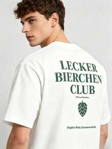Una camiseta de hombre con doble estampado, elegante y casual, con cuello redondo. - Blanco - Ver 4