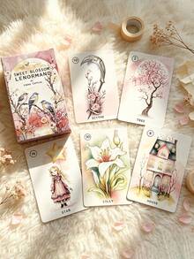 1 Box Sweet Blossom Lenormand, 38 Cards Floral Theme Divination Set, Dreamy Spiritual Healing Gift,Suitable For Both Beginners And Enthusiasts. - Multicolor - View 2