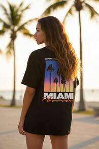 camiseta miami, camiseta de hombre, atuendos de verano, streetwear, top de algodón, camiseta de mujer, camiseta holgada blanca, top negro, regalo para hombre - Negro 1 - Ver 3