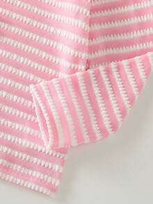 2pcs Young Girls 3D Ribbon Bow Design Pink & White Striped Round Neck Long Sleeve T-Shirt & Soft & Comfortable Pants Set, Autumn/Winter Casual Dopamine Outfit, Cute & Elegant Style, Suitable For School, Commuting, Outdoor Wear - Multicolor - View 6