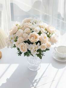 1/3/5/60 peças Buquê de Rosas Artificiais, Arranjo de Flores Artificiais, Peônia Falsa, Decoração Floral de Rosas de Seda, Adequado para Decoração de Casa, Plantas Artificiais, Decoração de Outono, Quarto, Mesa, Decoração de Jardim, Decoração de Quarto, Centro de Mesa - Branco - Visão 1