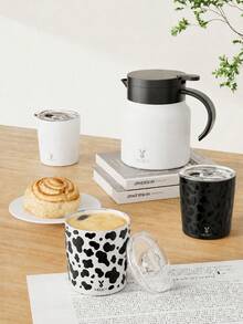 Meoky 8oz White Cow Print Short Stainless Steel Cup With Splash-Proof Lid, Portable Water Cup For Daily Milk And Coffee - White Cow - View 6