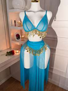 SOFUSEN 2 Sets Hollow Out Sequin Long Lingerie, Elegant Soft Comfortable, Romantic Party Style, Suitable For All Seasons, Couple Gift - Multicolor - View 3