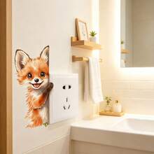 1PC Cute Fox Light Switch Wall Decal, Self‑Adhesive Removable Sticker, Lovely Animal Wall Decor For Bedroom, Kitchen, Bathroom & Kids Room, Room Decor, Autumn Bedroom Decor, Back To Shcool - Multicolor - View 4