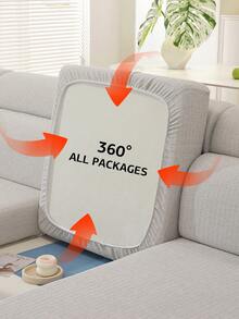 1pc Elastic Jacquard Sofa Seat Cushion Cover, Solid Color Decorative, L-Shaped Sectional Sofa Cover, Independent Sofa Back Cushion Cover, Dirt-Resistant & Anti-Slip & Easy To Wash, Suitable For Living Room Decor, Furniture Protection Cover, Multiple Size Options - Light Grey - View 2