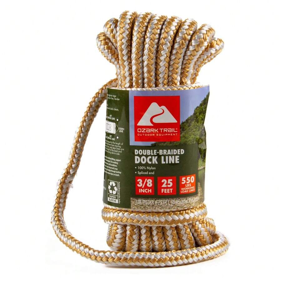 Double-Braided Nylon Marine Dock Line, 3/8 In X 25 Ft, Up To 20 Ft Boats, 550 Lb Maximum Working Load, Gold - Gold - View 1