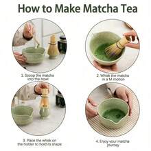 4-teiliges Handgefertigtes Matcha-Teeset Aus Bambusfaser Mit Schale, Besen, Löffel & Besenhalter – Erzeugt Feinen Schaum & Reichhaltige Textur, Perfektes Geschenk Für Matcha-Liebhaber, Ideal Für Die Latte-Zubereitung Zu Hause & Elegante Teemomente. - Grün - Übersicht 6