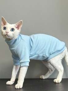 Pet Clothing Solid Color Ribbed Two-Legged Outfit, All-Season Wearable, High Elasticity Fitted Warm Base Layer, Suitable For Hairless Cats, Devon Rex, Abyssinian Pet Cats - Purple - View 1