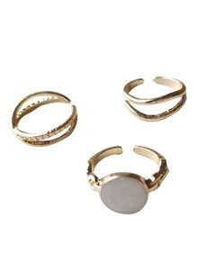 Zhishang European & American Minimalist Premium Cold Style Set Rings For Women, Personalized Plain Band With Rhinestone Open Ring Set - Geometric - View 6