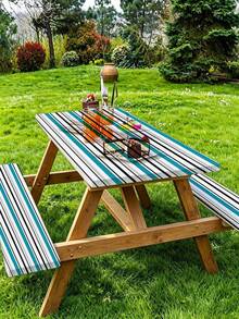 3 Pieces Picnic Tablecloth Set With Bench Cover, Elastic Edge Design, Striped Pattern, Washable Rectangular Tablecloth, Suitable For Weddings, Camping, Picnics, Garden Parties And More, Practical Essential - D - View 1