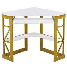 VECELO Corner Computer Desk With Smooth Keyboard & Storage Shelves For Home Office Workstation - Gold - View 6