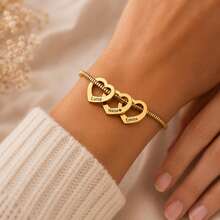 Personalised 1-6 Names Heart Bracelet, Custom Engraved Name Jewellery, Family Gift For Mum - Multicolor - View 3