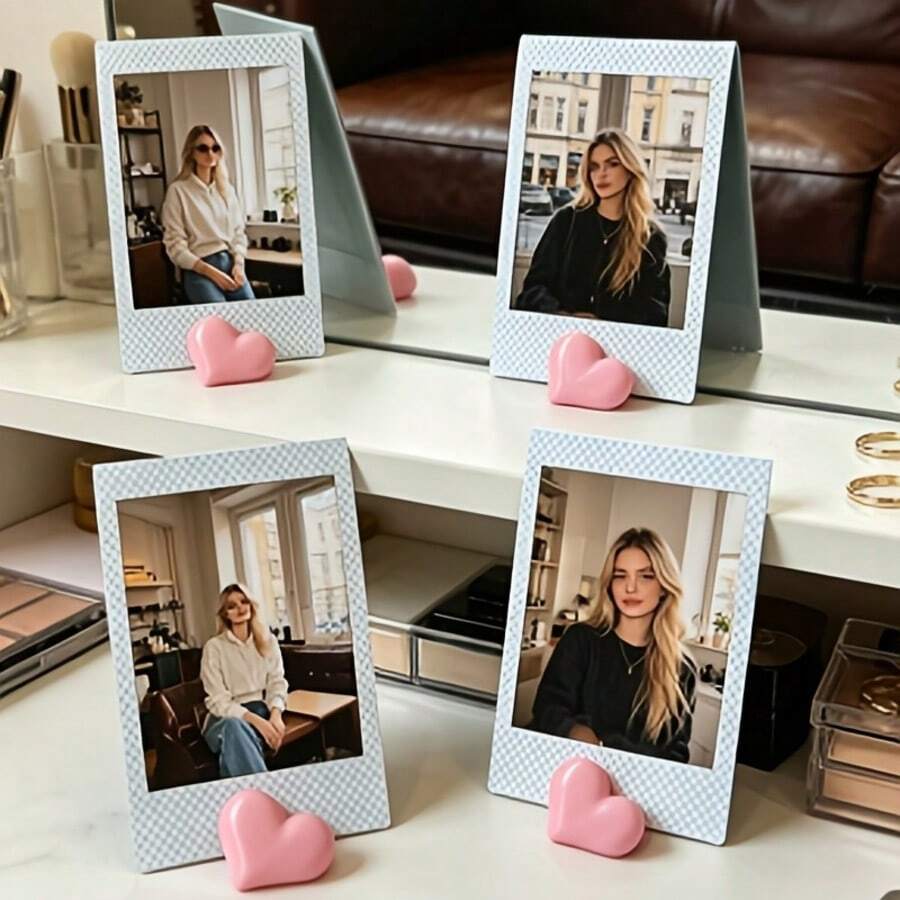 1/10/20pcs Pink Soft Heart-Shaped Desktop Photo Card Holder, Multi-Heart Combination Base, Stable Non-Slip Desktop Photo Postcard Greeting Card Display Stand, Bedroom Office Desktop Soft Decor Ornament