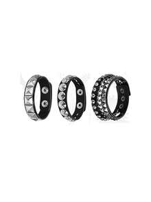 Xiacheng 1Set Punk Rock Studded Bracelet, Biker Cuff | Black Leather, Adjustable Leather Cuff,Y2K Gothic Punk Rock, Wrap Bangle, Snap Button For Halloween - Multicolor - View 9