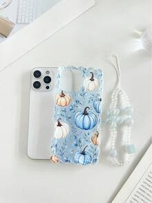 Pumpkin Painted Twisted Wavy Edge Transparent Phone Case With Attached Bracelet, Flat Print, Anti-Drop, Fashionable Cute, Suitable For IPhone 17/17 Pro/17 Pro Max/16/16 Pro/16 Pro Max/16 Plus/14/15/P14/P13/P12/P11, Thickened Soft Full Coverage Creative Phone Case - Multicolor - View 2