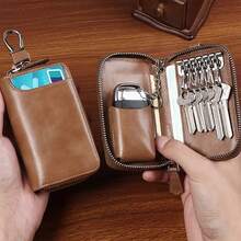 New Genuine Leather Texture Key Pouch For Men, Large Capacity Key Storage Bag, Vintage Waist-Hanging Zipper Key Bag, Suitable As A Gift For Men's Car Key Pouch - Multicolor - View 1
