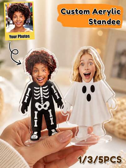 Personalized Photo Acrylic Standees: Upload Your Own Photos To Create Custom Halloween Costume Standees Or Ornaments. Creative And Fun Holiday Gifts, Halloween Party Decorations, Suitable For Birthdays And Halloween Gifts. Available In 1/3/5 Pieces.