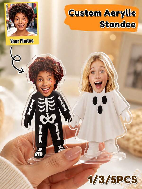 Personalized Photo Acrylic Standees: Upload Your Own Photos To Create Custom Halloween Costume Standees Or Ornaments. Creative And Fun Holiday Gifts, Halloween Party Decorations, Suitable For Birthdays And Halloween Gifts. Available In 1/3/5 Pieces.