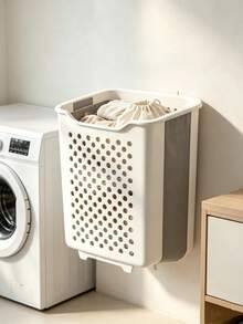 Foldable Wall Mounted Laundry Basket, Large Capacity White Hanging Dirty Clothes Hamper, Space-Saving Storage Bin For Bathroom Bedroom,Laundry Rooms. PP Hanging Storage Bin,Easy To Clean,Lightweight,Sturdy And Durable, - View 3