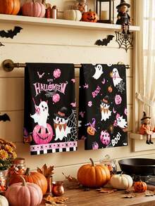2/4/48pcs Halloween Theme Kitchen Dish Towels, Funny Ghost Pumpkin Pattern, Dish Cleaning Hand Towels, Holiday Decor Cloth, Housework Cleaning Multi-Use Towels, Fun Holiday Style Cleaning Cloth, Multi-Purpose, High Absorbency Kitchen Towels - Multicolor - View 3