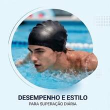 Touca de Natação Silicone Adulto com Proteção Auricular Impermeável Alta Elasticidade Unissex Piscina - 1 UNID- TOUCA PRETA - Visão 5