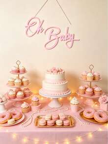 1pc Oh Baby Felt Decorative Sign, Party Decoration Supplies, Suitable For Theme Party Decoration, Atmosphere Props (Pink) - Multicolor - View 6