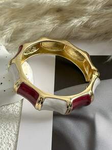 French Vintage Color-Block Drip Glaze Snap Bracelet, Gold-Trimmed Enamel Open Cuff, Luxury Layering Jewelry, High-End Color-Block Enamel C-Shaped Bangle - Multicolor - View 10