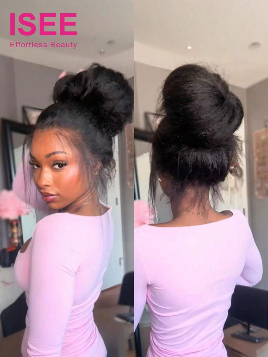 ISEE Invisi 360° Lace Front Wig With Drawstring, Pre-Cut Lace, InvisiFit Invisible Straps, Human Hair, Pre-Plucked, Pre-Bleached, 180% Density, 360° Full Lace Front Wig, 14-28 Inches - SNatural - View 1