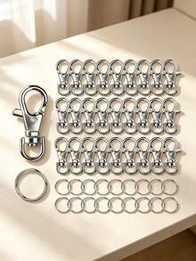 30/60pcs Key Rings And Key Chain Swivel Clasps, Outdoor Key Chain, Fish Mouth Rotating Hook, Suitable For DIY Crafts, Handbags, Luggage And Backpack Accessories - Keychain + Double Ring - View 1
