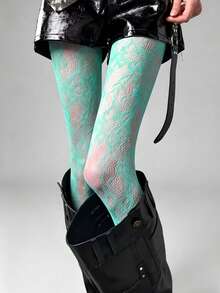 STAR RIVER 1 Pair Floral Hollow Lace Fishnet Tights Y2K Punk Retro Solid Color Stockings Sweet Cool Style Party Street Daily Wear - Multicolor - View 13
