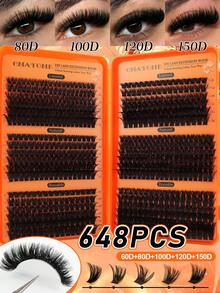 CMAYOME 720/648 DIY Complete Set Of Cluster Adhesive False Eyelashes - Includes Soft False Eyelash Clusters In 8 To 16mm Different Lengths, Soft And Fluffy Touch. This Set Includes Cluster False Eyelashes, Waterproof Glue, Tweezers And Brush. - Multicolor - View 3