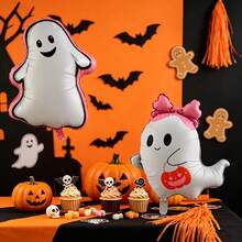 2pcs Cartoon Pink-Edged Ghost & Cute Monster Balloon Set, Halloween Party Atmosphere Decoration Balloons - View 3