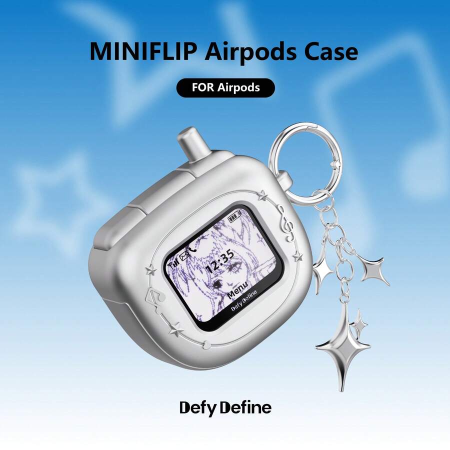 Vintage Flip Phone Style Earphone Case, Compatible With Pro 2, 3, 4, Customizable Photo Earphone Shell, With DIY Stickers, Wireless Earphone Cover, With Keychain, Gift Box Packaging - View 1