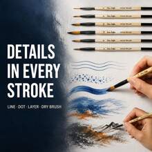 Dom Delfim 6件組專業美術刷子套組，附黃色尖頭刷蓋 - F - 查看 3