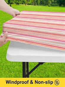 3 Pieces Picnic Tablecloth Set With Bench Cover, Elastic Edge Design, Striped Pattern, Washable Rectangular Tablecloth, Suitable For Wedding, Camping, Picnic, Garden Party And More, Practical Essential - B - View 7
