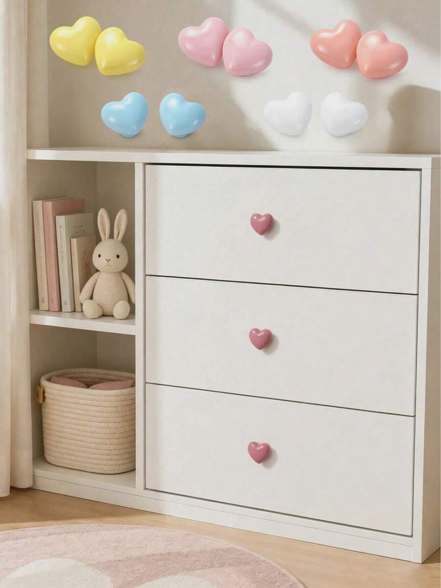 2pcs Cute Heart-Shaped Cabinet Handles, Solid Drawer Pulls, Colorful Decorative Furniture Knobs, Suitable For Baby Room And Kids Bedroom - Multicolor - View 1